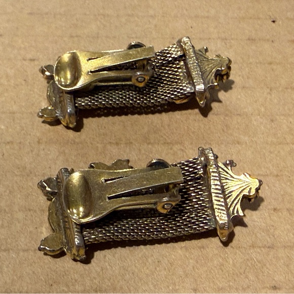 Vintage Art Noveau/Art Deco Mesh Gold and Green Earrings - Picture 5 of 5